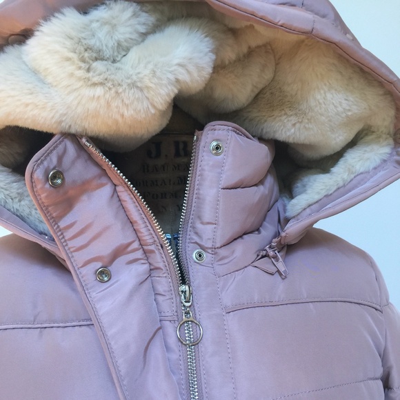 Nude rose puffer coat jacket faux fur lined - Picture 10 of 11